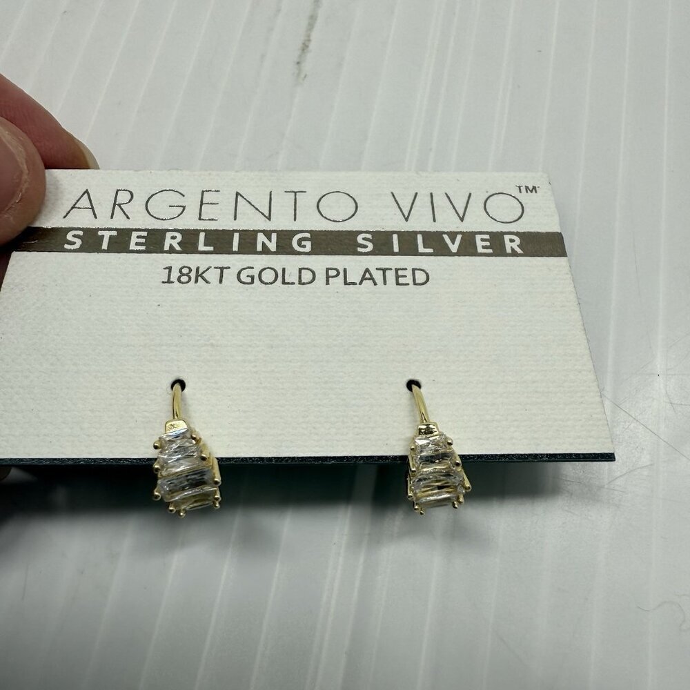 Argento Vivo 18K Gold Plated Sterling Silver Baguette CZ Huggie Hoop Earrings